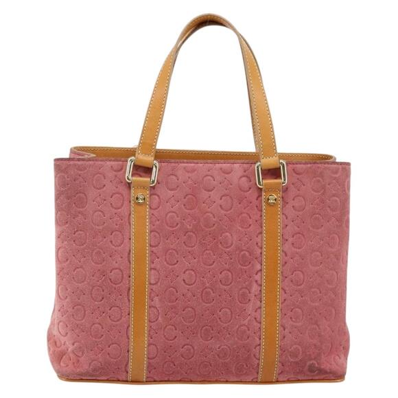 CELINE C Macadam Canvas Hand Bag Suede Pink Gold - Picture 3 of 13